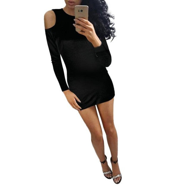 Sexy Black Women's Dresses Sexy Backless Long Sleeve Off Shoulder Velvet Party Mini Dresses vestidos mujer #23 GS