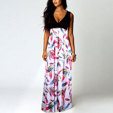 Sexy Floral Print  Elegant V Neck Long Sleeveless A-Line dress Women Fashion Beach Maxi Dress Vestidos Mujer #63 GS