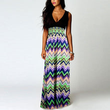 Sexy Floral Print  Elegant V Neck Long Sleeveless A-Line dress Women Fashion Beach Maxi Dress Vestidos Mujer #63 GS