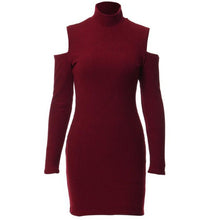 Sexy Off Shoulder Dress For Womens Bodycon Slim Black Red Grey Turtleneck Ladies Evening Party Mini Dress Robe Femme #1214 GS