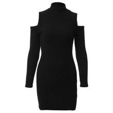 Sexy Off Shoulder Dress For Womens Bodycon Slim Black Red Grey Turtleneck Ladies Evening Party Mini Dress Robe Femme #1214 GS