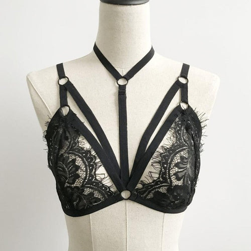 Sexy Women Bandage Halter Neck Lace Bra Bralette Bustier Crop Tops Lce Sheer Triangle Bra Tank Top Female Camis #23 GS