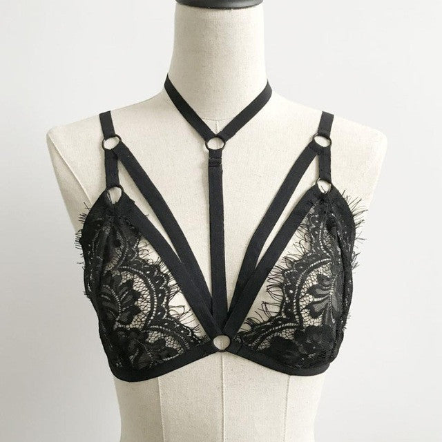 Sexy Women Bandage Halter Neck Lace Bra Bralette Bustier Crop Tops Lce Sheer Triangle Bra Tank Top Female Camis #23 GS