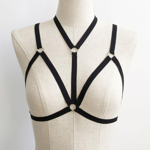 Sexy Women Elastic Lingerie Bra Bandage cage bra body Belt Crop Top Belt Goth Bodysuit Black #23 GS