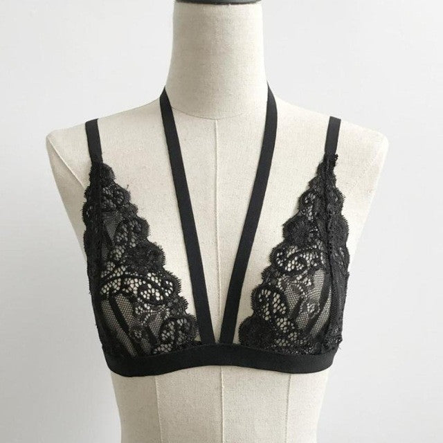 Sexy Women Floral Lace Bralette Crop Top encaje  Hollow Out Floral Lace Sheer Triangle Cropped Camisole Femme #419 GS