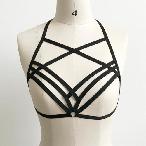 Sexy Women Hollow Out Elastic Cage Goth Bra Bandage Strappy Halter Bandage Crop Bustier Tops   #23 GS