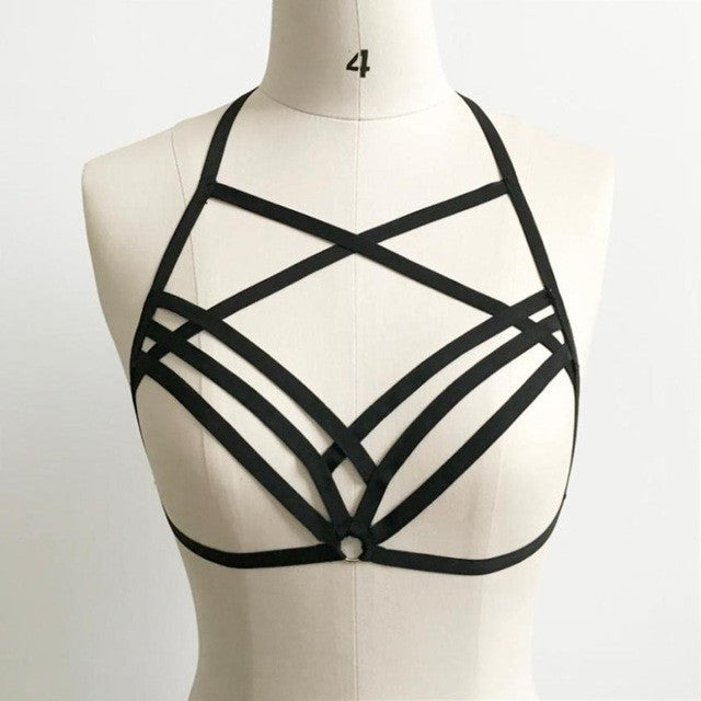 Sexy Women Hollow Out Elastic Cage Goth Bra Bandage Strappy Halter Bandage Crop Bustier Tops   #23 GS