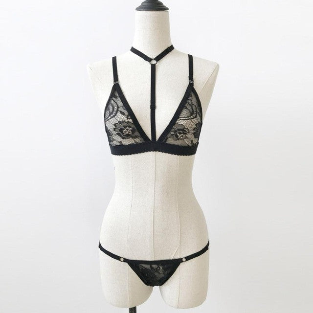 Sexy Women  Lingerie Corset Lace Bralette Bras Sexy Lace Bra+Underpants Set For Ladies Cropped Female Black White #23 GS