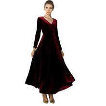 Sexy women Elegant Velvet Dress Plus Size S-3XL  Long Sleeve V Neck Long Maxi Ladies Evening Party Robe Femme #1215 GS