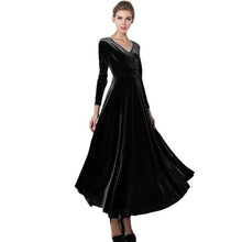 Sexy women Elegant Velvet Dress Plus Size S-3XL  Long Sleeve V Neck Long Maxi Ladies Evening Party Robe Femme #1215 GS