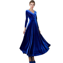 Sexy women Elegant Velvet Dress Plus Size S-3XL  Long Sleeve V Neck Long Maxi Ladies Evening Party Robe Femme #1215 GS