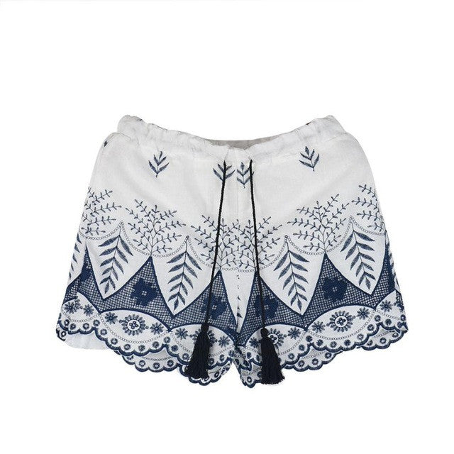 Shorts Women  Lace Embroidery Bohemian Style Beach Print Casual high waist Shorts pantalones cortos mujer #53 GS