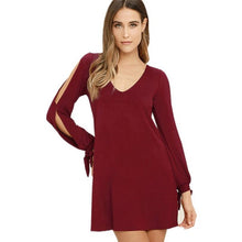 Solid   Elegant Dress Women Sexy Off Shoulder Long Sleeve Loose V neck Mini Dress Ladies Robe Femme #43 GS