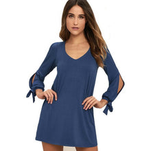Solid   Elegant Dress Women Sexy Off Shoulder Long Sleeve Loose V neck Mini Dress Ladies Robe Femme #43 GS