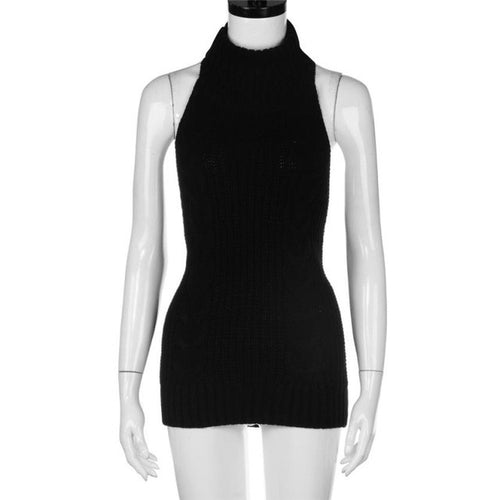 Backless Women Casual High Collar Sleeveless Knitted Tank Top For Women Vest Crop Tops Clubwear Rapa Femme #43 GS