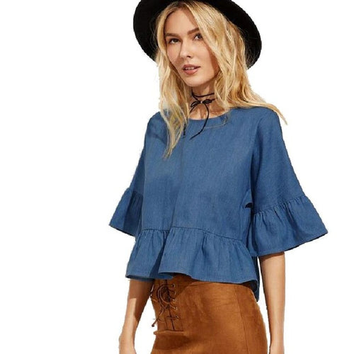Blouses Women Elegant Long Flare Women Tops Short Sleeve Blouses Ladies Tops for Women Blusas blusas feminina #23 GS