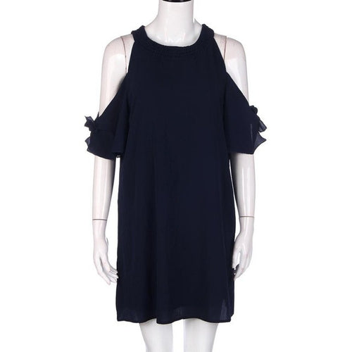 Brief Style Loose Chiffon Dress Women Casual Sundress Open Shoulder Short Mini Dresses Ladies Women Clothing #63 GS