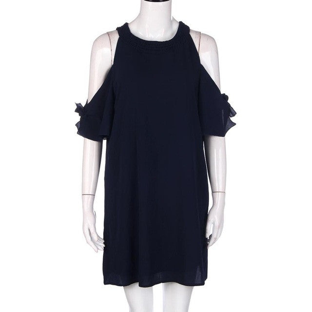 Brief Style Loose Chiffon Dress Women Casual Sundress Open Shoulder Short Mini Dresses Ladies Women Clothing #63 GS
