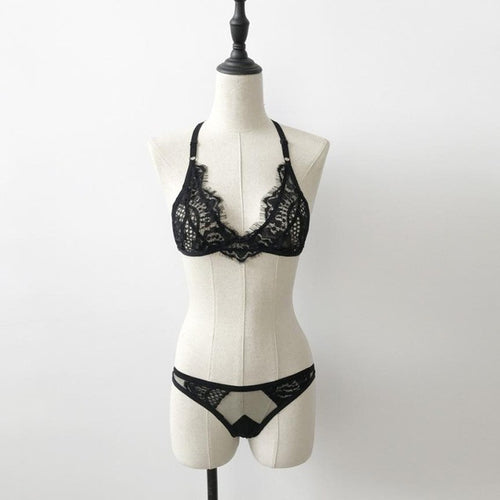 Cropped Women Lingerie Lace Sheer Corset Sexy Crop Top Lace Bra+ Underwear Set Croped Feminino Curto Black White #8 GS