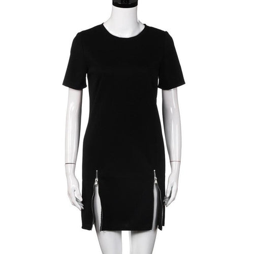 Dresses Women Black Solid Side Splite Zipper Ladies Dress Casual Mini Dresses Robe Femme Vestidos #63 GS