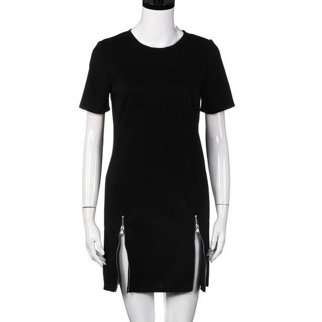 Dresses Women Black Solid Side Splite Zipper Ladies Dress Casual Mini Dresses Robe Femme Vestidos #63 GS