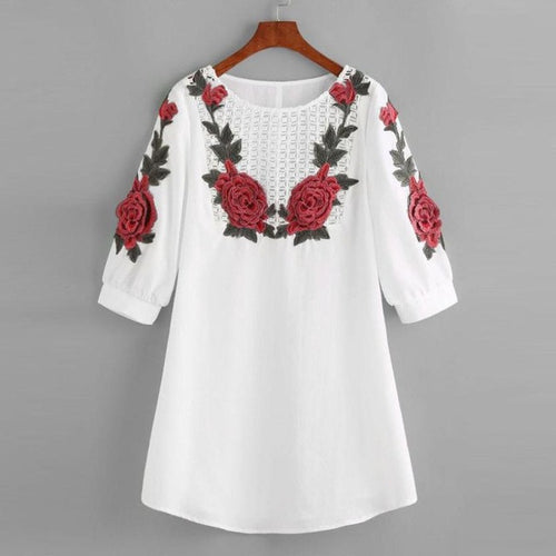 Fashion Dress Women Lady White Embroidery Floral Lace Mini Shirts Dress vestido de verano #23 GS
