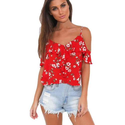 Fashion Women Flower Strapless Casual Blouse Drop Shoulder Sleeveless Beach Shirts Women Tops camisas mujer #43 GS