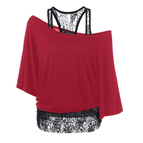 Fashion Women Lace Splice Off Shoulder Womens Shirts Tops Ladies Blouses camisetas mujer Women Clothing #23 GS