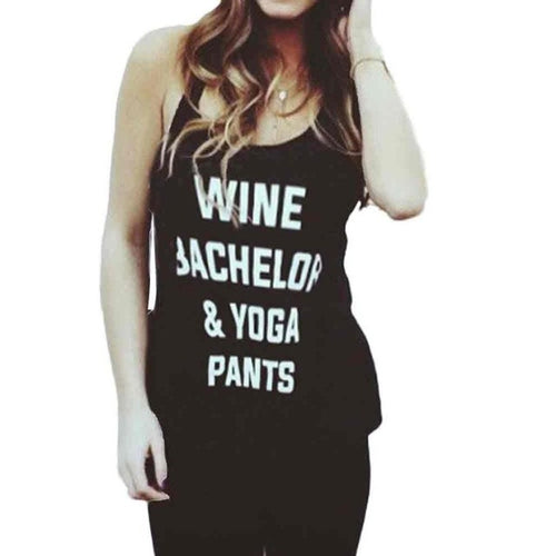 Fashion Women Sexy Black Letter Print Sleeveless Fitness Casual Tank Tops For Women #03 GS