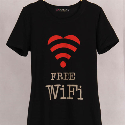 Summer New Fashion Women FREE WIFI Letter Print T Shirt Casual Woman Short Sleeve Tops O-Neck Plus Size tee 72449 GS