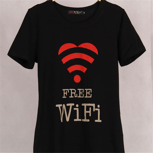 Summer New Fashion Women FREE WIFI Letter Print T Shirt Casual Woman Short Sleeve Tops O-Neck Plus Size tee 72449 GS