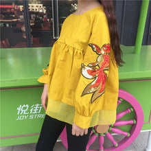 Summer New Fashion Women Summer Cute Fish Appliques T Shirt Casual Woman Full Sleeve Tops O-neck Plus Size tee 72526 GS