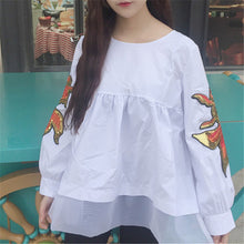 Summer New Fashion Women Summer Cute Fish Appliques T Shirt Casual Woman Full Sleeve Tops O-neck Plus Size tee 72526 GS