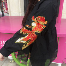 Summer New Fashion Women Summer Cute Fish Appliques T Shirt Casual Woman Full Sleeve Tops O-neck Plus Size tee 72526 GS