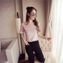 Summer New Fashion Women Summer Lace Sexy Patchwork T Shirt Casual Woman Short Sleeve Tops O-neck Plus Size tee 72413 GS