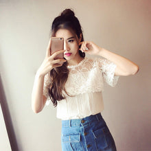 Summer New Fashion Women Summer Lace Sexy Patchwork T Shirt Casual Woman Short Sleeve Tops O-neck Plus Size tee 72413 GS
