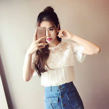 Summer New Fashion Women Summer Lace Sexy Patchwork T Shirt Casual Woman Short Sleeve Tops O-neck Plus Size tee 72413 GS