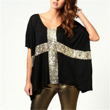 Summer New Women T Shirt Fashion O-neck Casual Women Bling Tops 3/4 Three Quarters Sleeve Cross Print t-shirt 71951 GS