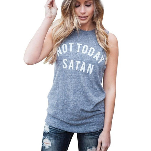 O Neck Sleeveless Tank Top For Women Pullover T-Shirt Letter Print Sleeveless Casual Top Tees #63 GS