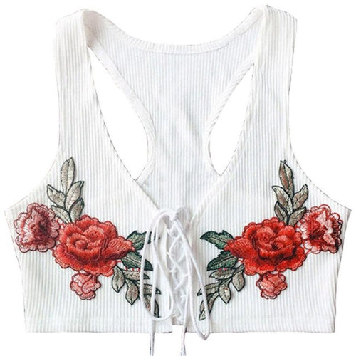 Sexy Cotton Top tees Women Embroidered Floral Sleeveless Crop Top white Short Tank tops female camisole Female#23 GS