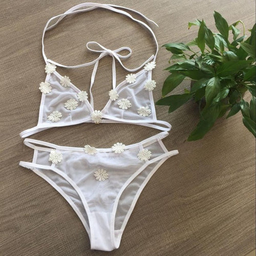 Sexy Mesh Crop Tops For Women Female Strappy Bras Underwear Lingerie Strappy Bralette Lace Bras For Women White #63 GS