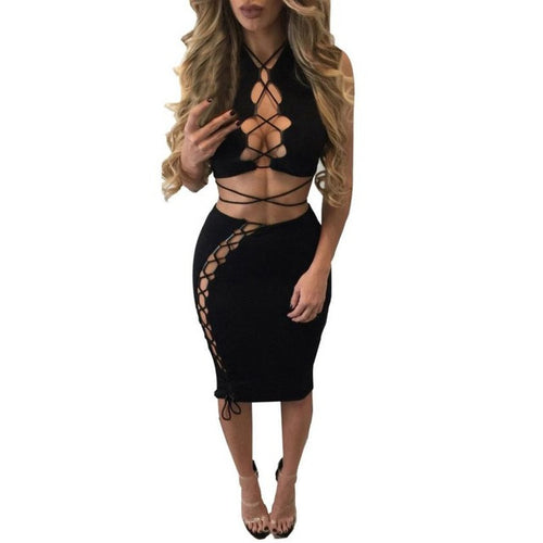 Sexy Women Sleeveless Bodycon Party Club Dress Backless Bandage 2 Piece Set + Tops Ladies Dresses vestidos #23 GS