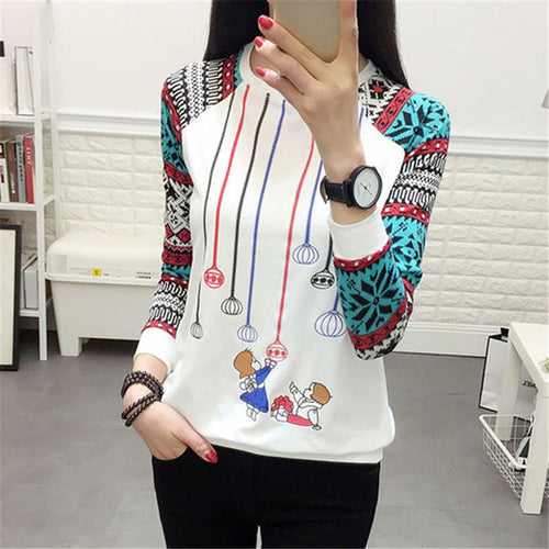 Summer Spring New Women Long Sleeve T Shirt kawaii character Print T-shirt Female Casual Tee Tops Blusas Femininas 72404 GS