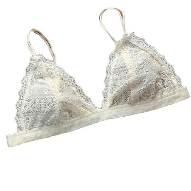Style Women Floral Sheer Lace Triangle Bralette Bra Crop Top Lingerie Mesh lining cropped feminino #03 GS