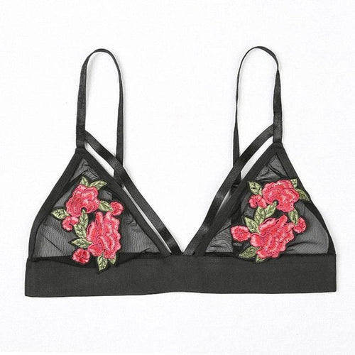 Women Embroidery Bandage Appliques Bralette Crop Top Lace Sheer Triangle Unpadded Strappy Cropped Tops Women #425 GS