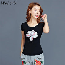Summer Women T-shirts Embroidery Flowers/Wintersweet Printing Short Sleeves Top Tees Ethnic Style Femal Tops Clothing 33010 GS