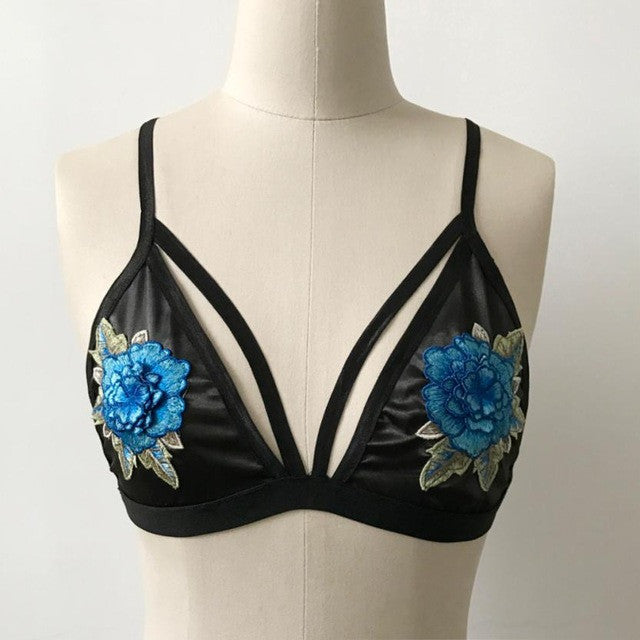 Trendy Fashion Women Embroidered Appliques Floral Unpadded Bralette Bustier Strappy Crop Top Women Camisole Female #63 GS