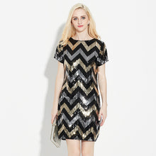Vestidos Plus Size Sexy Bodycon Knee-length Dress Short Sleeve O-neck Women Sequined Bling Dresses 72134 GS