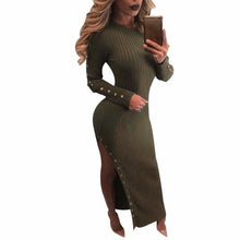 Women Sweater Dress O Neck Side Splite Full Sleeve Slim Knitted Sweater Dress Women Sexy Bodycon Long Dress GS