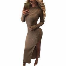 Women Sweater Dress O Neck Side Splite Full Sleeve Slim Knitted Sweater Dress Women Sexy Bodycon Long Dress GS